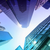 Street-view of skyscrapers