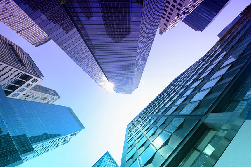 Street-view of skyscrapers