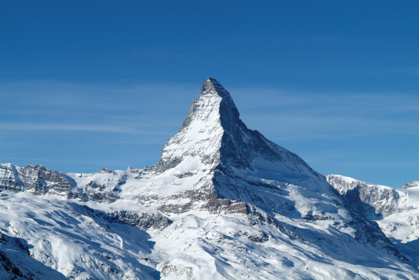 The snow-covered Matterhorn peak