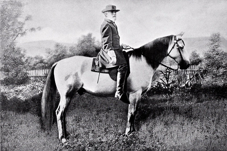 Confederate general Robert E. Lee on his horse, Traveller