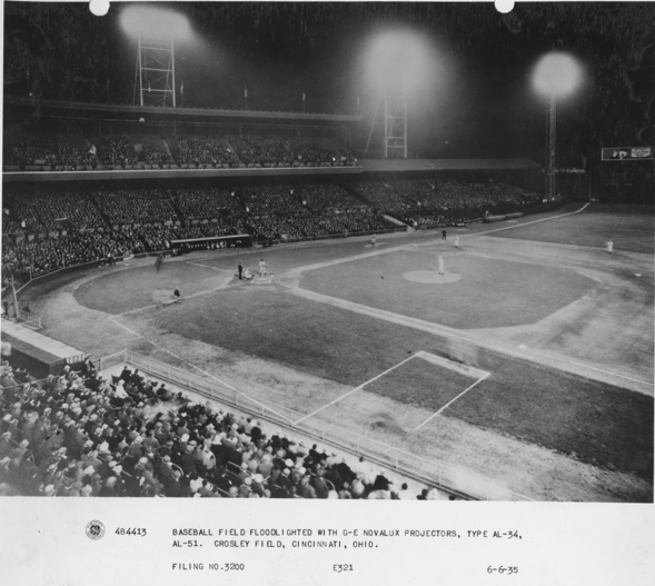 The Cincinnati Reds and Philadelphia Phillies play the first Major League Baseball game played at night.