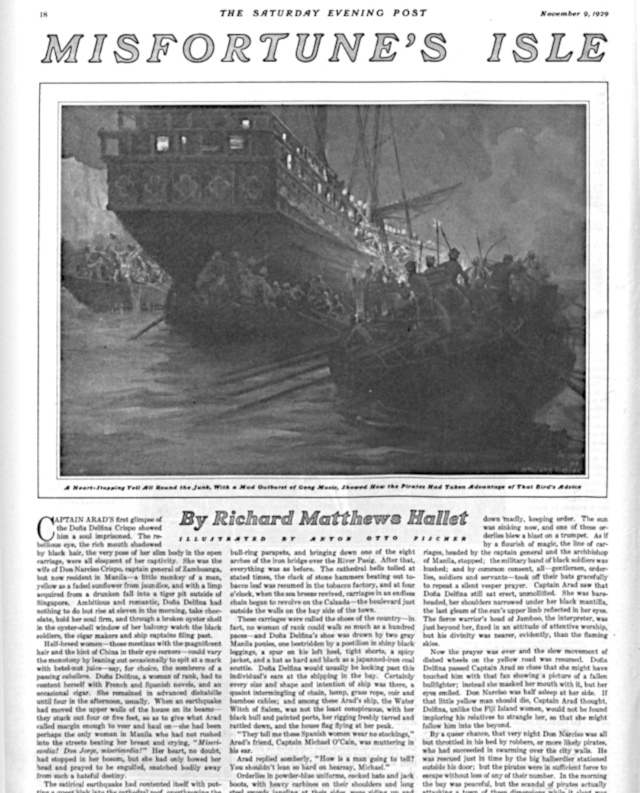 First page of the short story “Misfortune’s Isle” by Richard Matthews Hallet as it appeared in the Saturday Evening Post