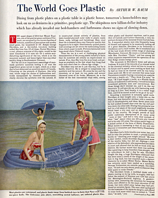 The article, "The World Goes Plastic" as it appeared in The Saturday Evening Post