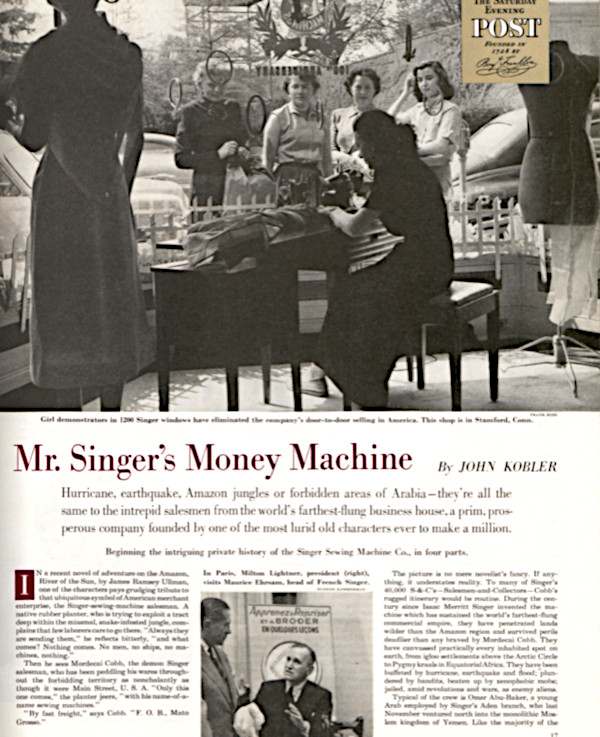 Clicking this image will take you to an archival version of the article, "Mr. Singer's Money Machine" by John Kobler.