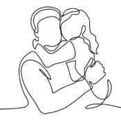 Line art of a father and daughter hugging