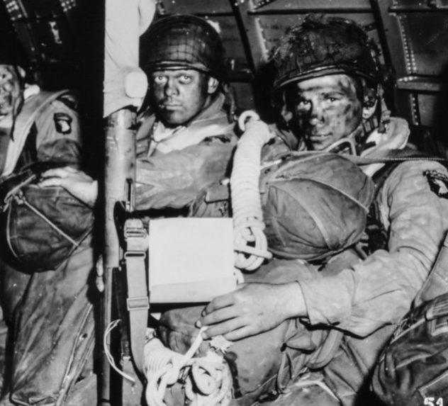 U.S Army paratroopers before they leapt off an airborne plane.