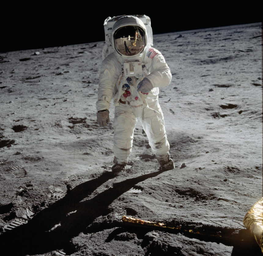 Apollo 11 astronaut Buzz Aldrin on the surface of the moon.