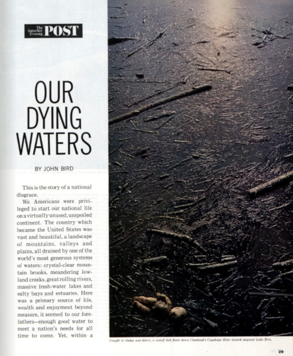 The first page of the editorial, "Our Dying Waters", by John Bird. This links to the original article.