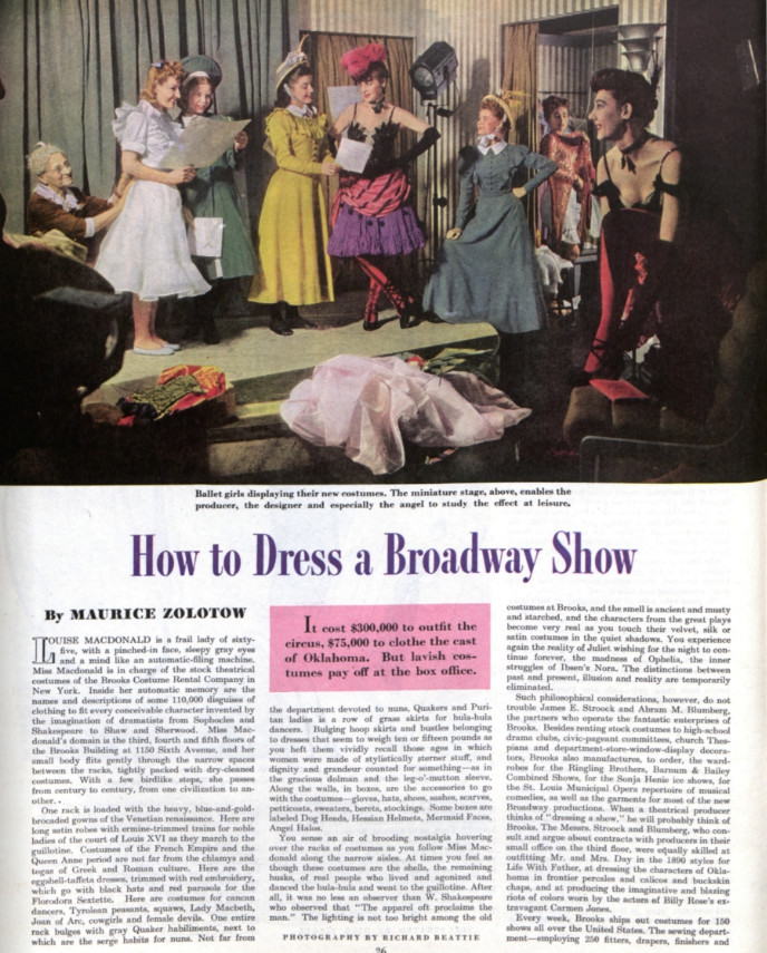 First page of the article, "How to Dress a Broadway Show" by Maurice Zolotow. This links to the full article in the archive.