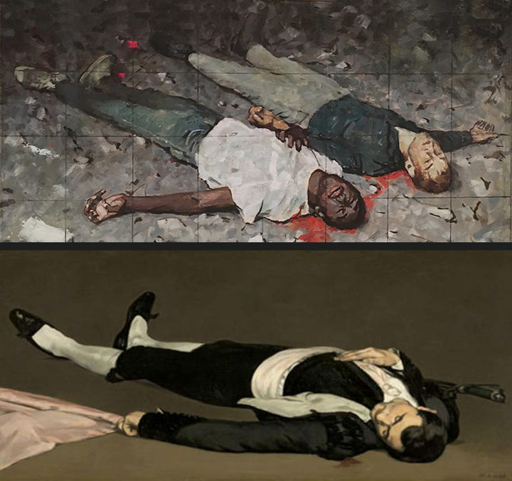 Norman Rockwell's illustration of two slain civil rights workers took inspiration of a Manet painting about a fallen matador.