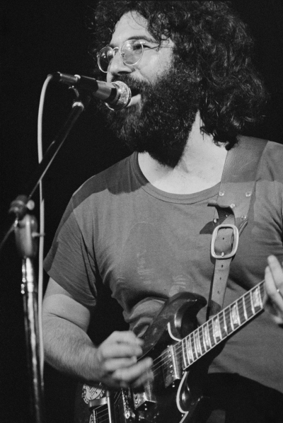Musician Jerry Garcia performs during the Woodstock music festival in 1969.