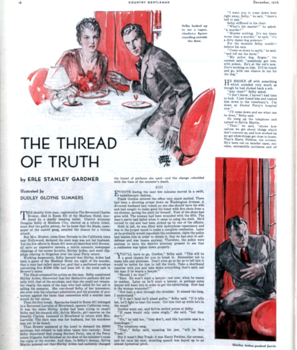 First page of the fourth part of the story, "The Thread of Truth," by Erle Stanley Gardner. This leads to the full story in the archive.