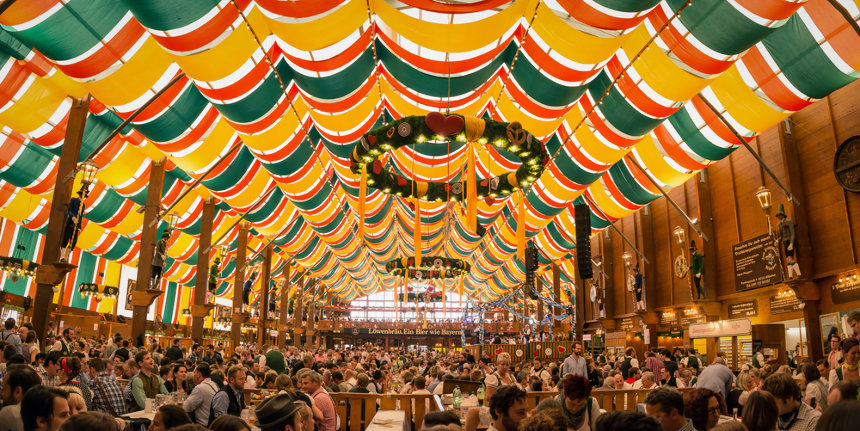 Germans drinking in a giant tent during a festival