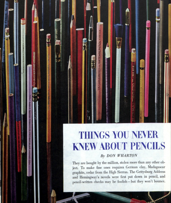 First page for the article, "Things You Never Knew About Pencils"