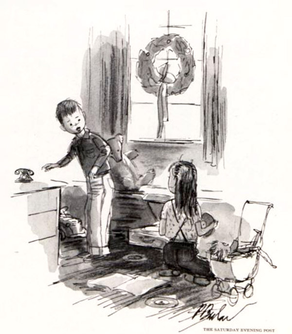 Boy tells his sister that he is going outside to meet Santa Claus on the roof.