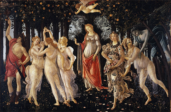 the painting Primavera, depicting the transmogrification of the nymph Chloris into the goddess of spring, Flora.