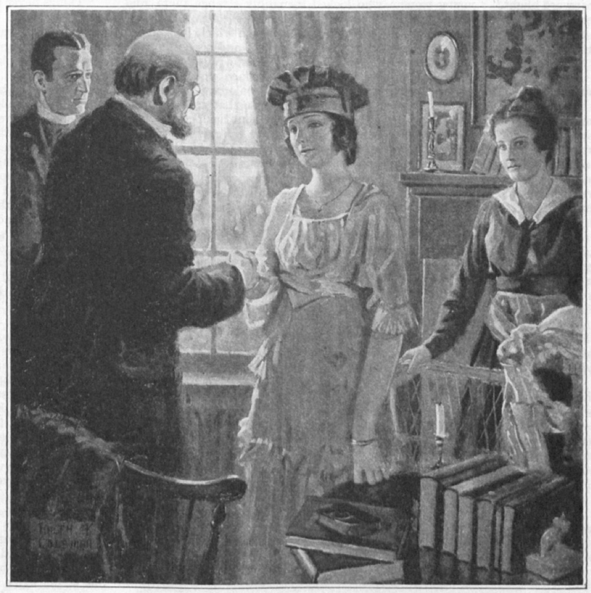Woman shakes an older man's hand in a study.