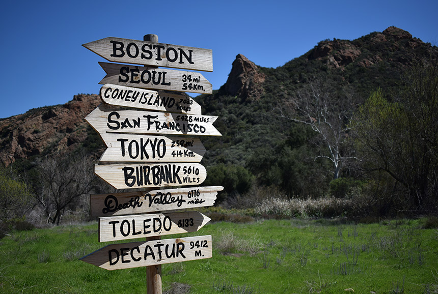 MASH Signpost at MASH TV Series filming location in Malibu Creek State Park