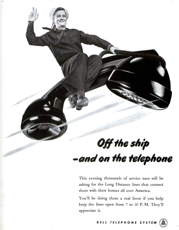 Telephone ad featuring a Navy sailor riding a receiver