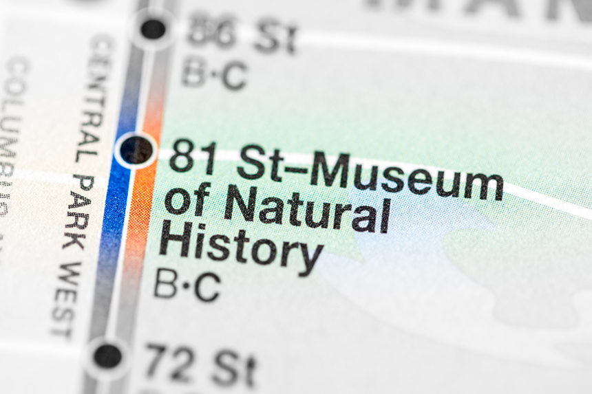 Close-up of a metro map, focused on the Museum of Natural History