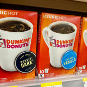 Boxes of Dunkin' Donuts brand Keurig coffee