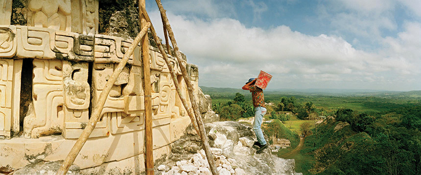 Archaeological worker on Mayan ruins
