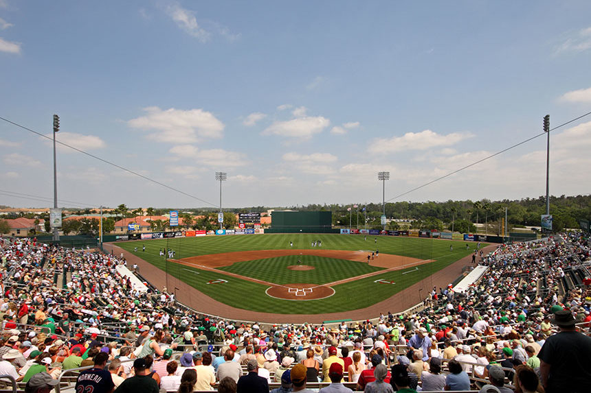 Behind-the-box view of Hammond Stadium in Ft. Meyers, Florida