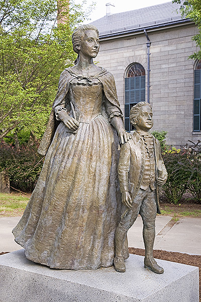 Statue of John Quincy Adams as a child with his mother, Abigail.