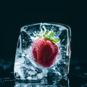 A frozen strawberry