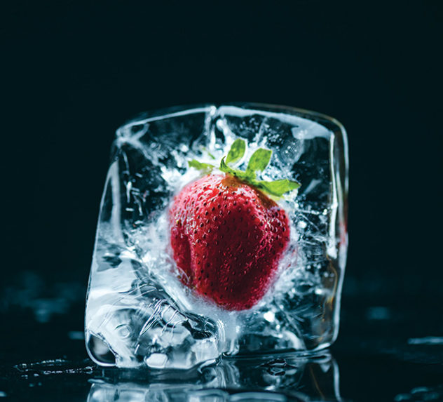 A frozen strawberry