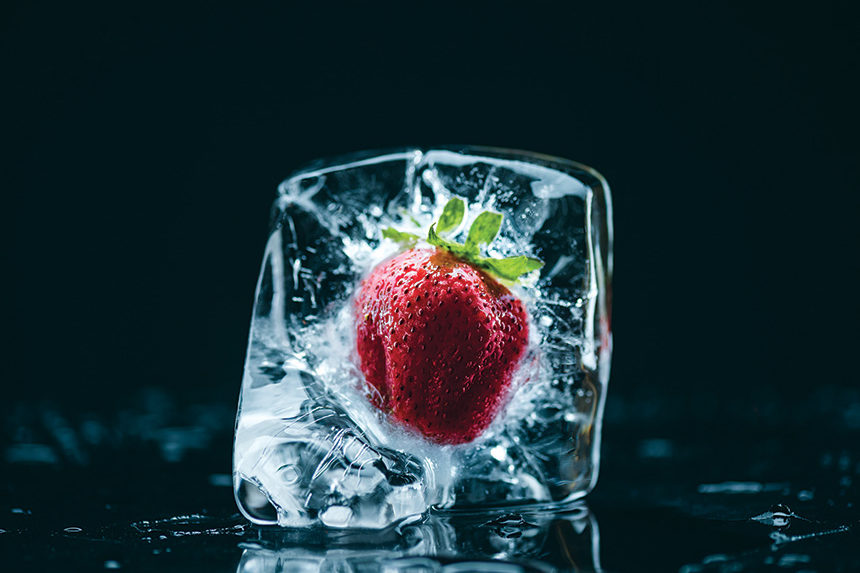 A frozen strawberry
