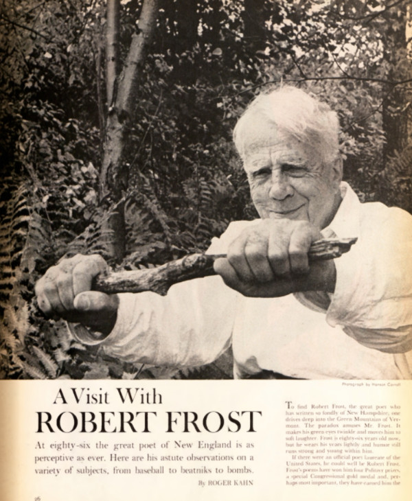 The first page of the magazine article, "A Visit with Robert Frost"