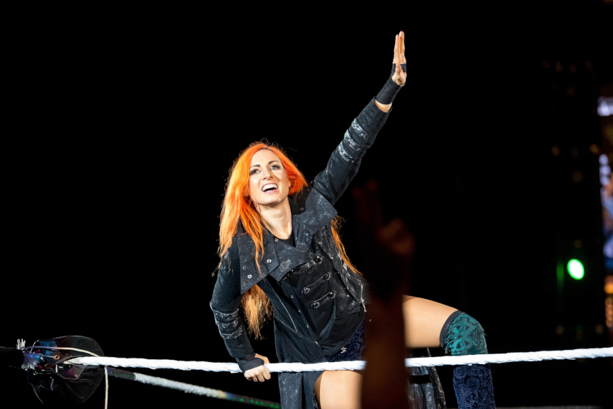 Becky Lynch waves to the audience during WWE Live in Barcelona