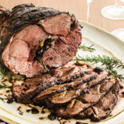 Plate of roasted leg lamb