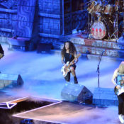 The Heavy Metal Band Iron Maiden performs on stage.