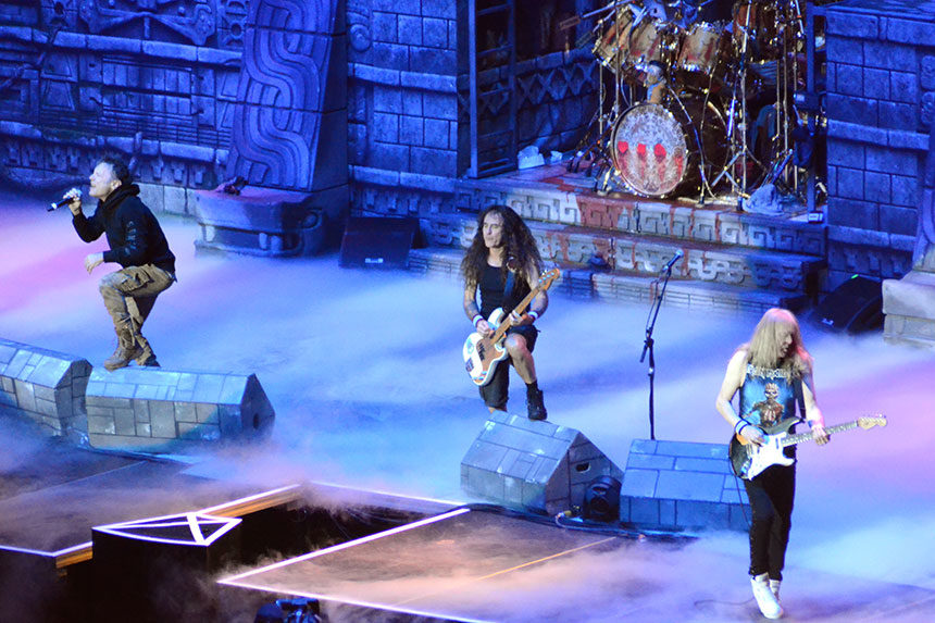 The Heavy Metal Band Iron Maiden performs on stage.