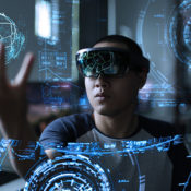 Man using a computer with Virtual Reality
