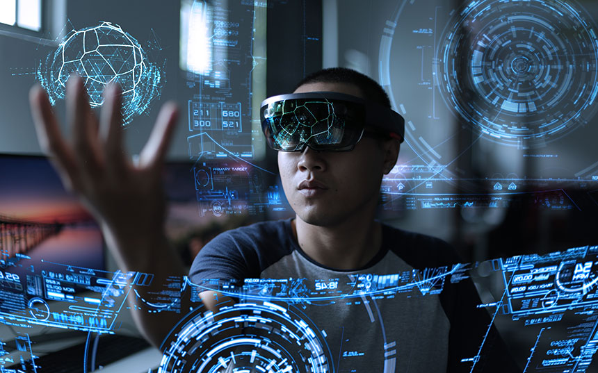 Man using a computer with Virtual Reality