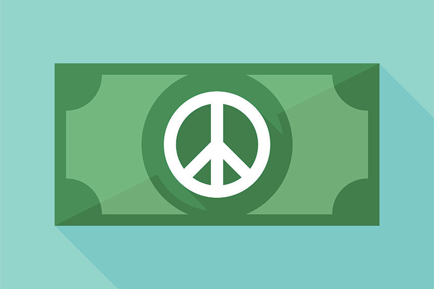 Illustration of a U.S. dollar with a peace sign on it