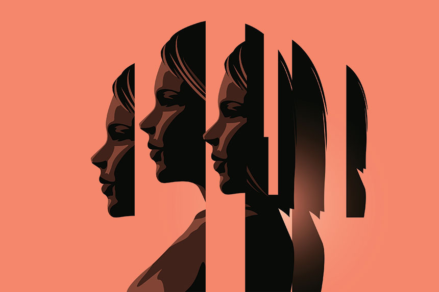 An abstract image of a woman with multiple self-images