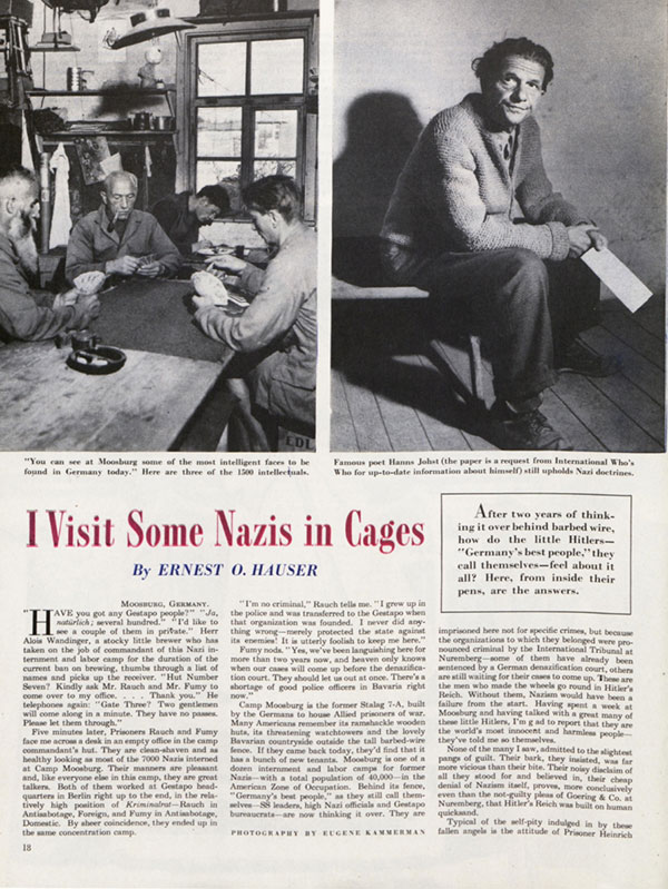 The first page of the article, "I Visit Some Nazis in Cages" as it appeared in the Post.