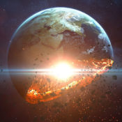 Computer-generated image of the Earth exloding