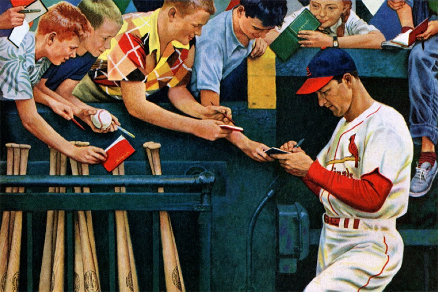 Stan Musial signing autographs for fans