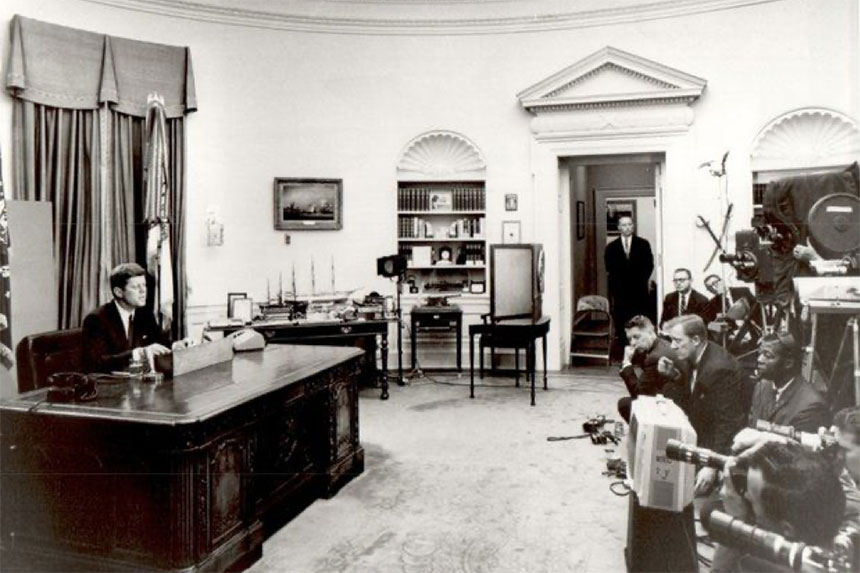 JFK gives a speech on civil rights from the Oval Office