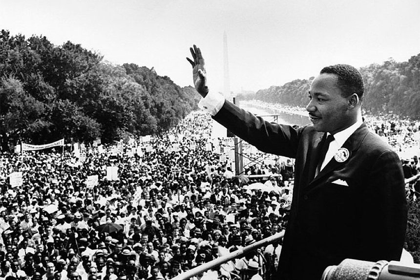 Dr. Martin Luther King, Jr. on the steps of the Lincoln Memorial