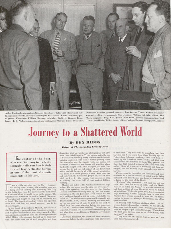 First page of the article, "Journey to a Shattered World"
