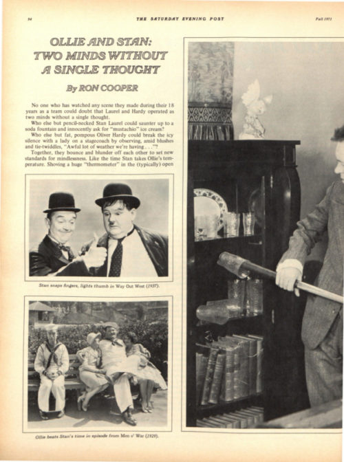 First page of the article, "Ollie and Stan: Two Minds Without a Single Thought"