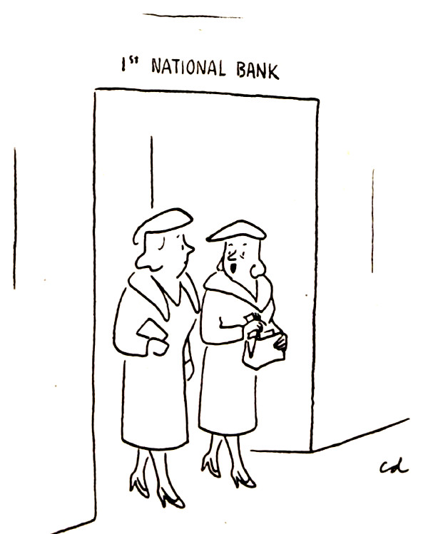 Women leave a bank