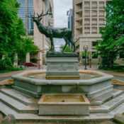 Elk Statue and fountain in Portland, Oregon