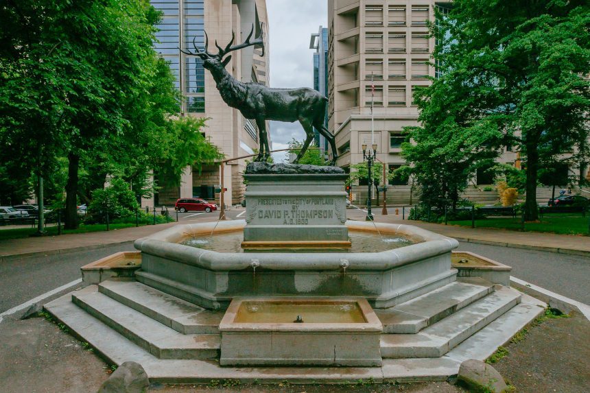 Elk Statue and fountain in Portland, Oregon